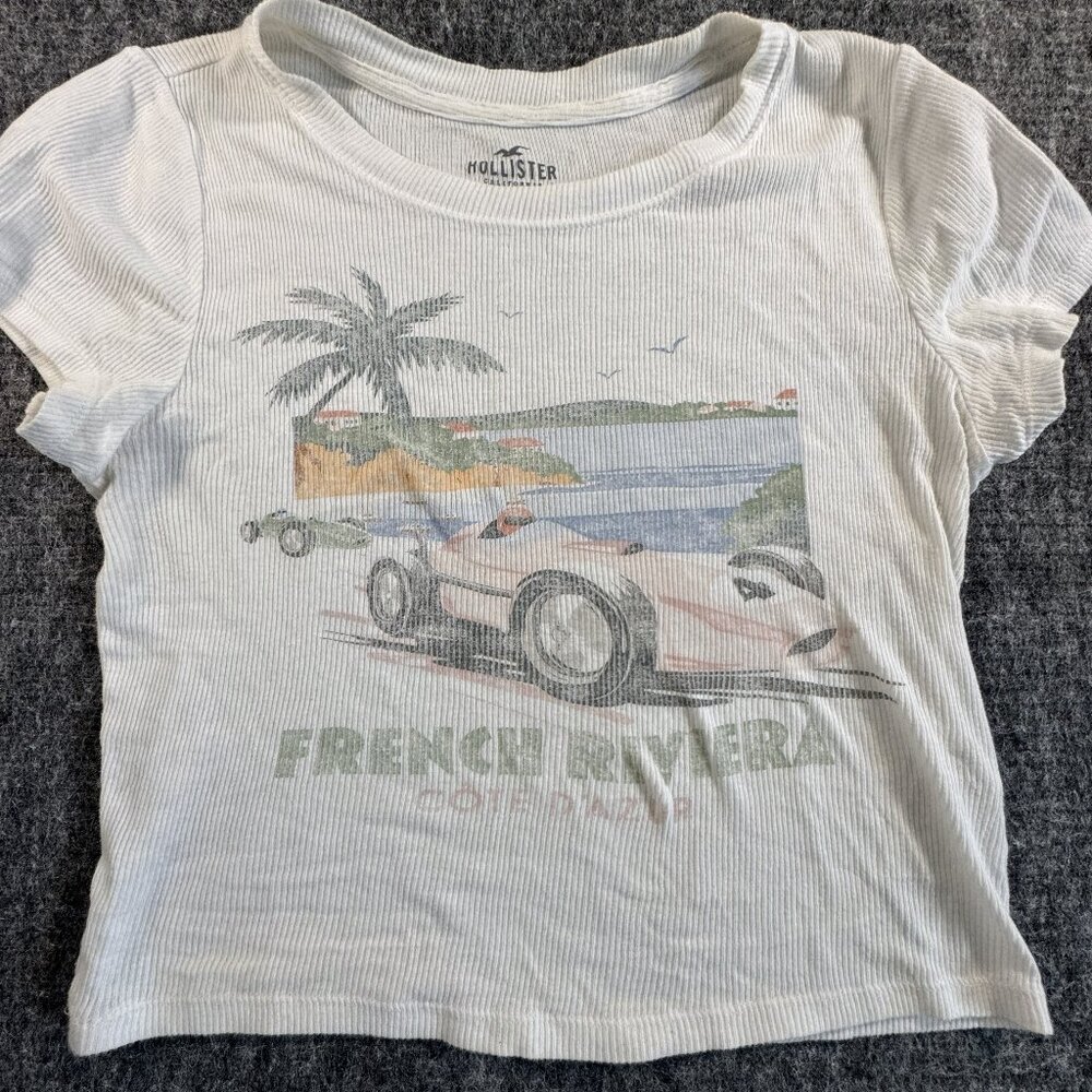 Hollister Ribbed Graphic Tee - French Riveria